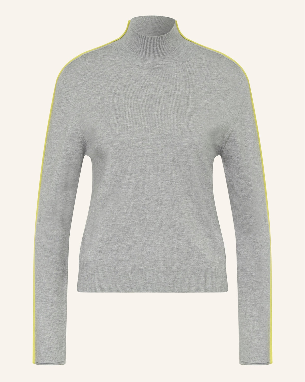 Catnoir grijze pull met opstaande kraag en contrastbies geel