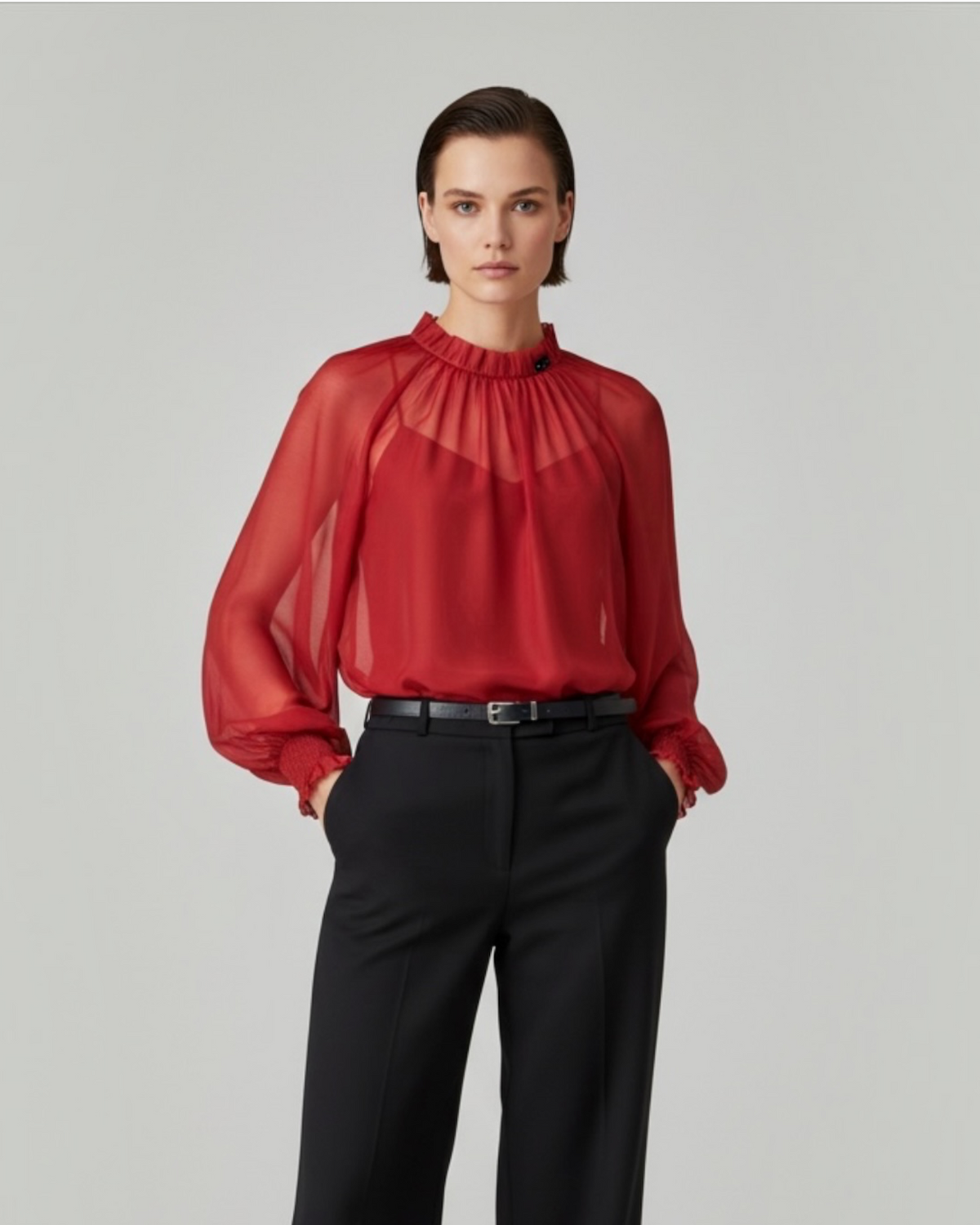Ted Baker Eelana organza bloes rood met volumemouwen