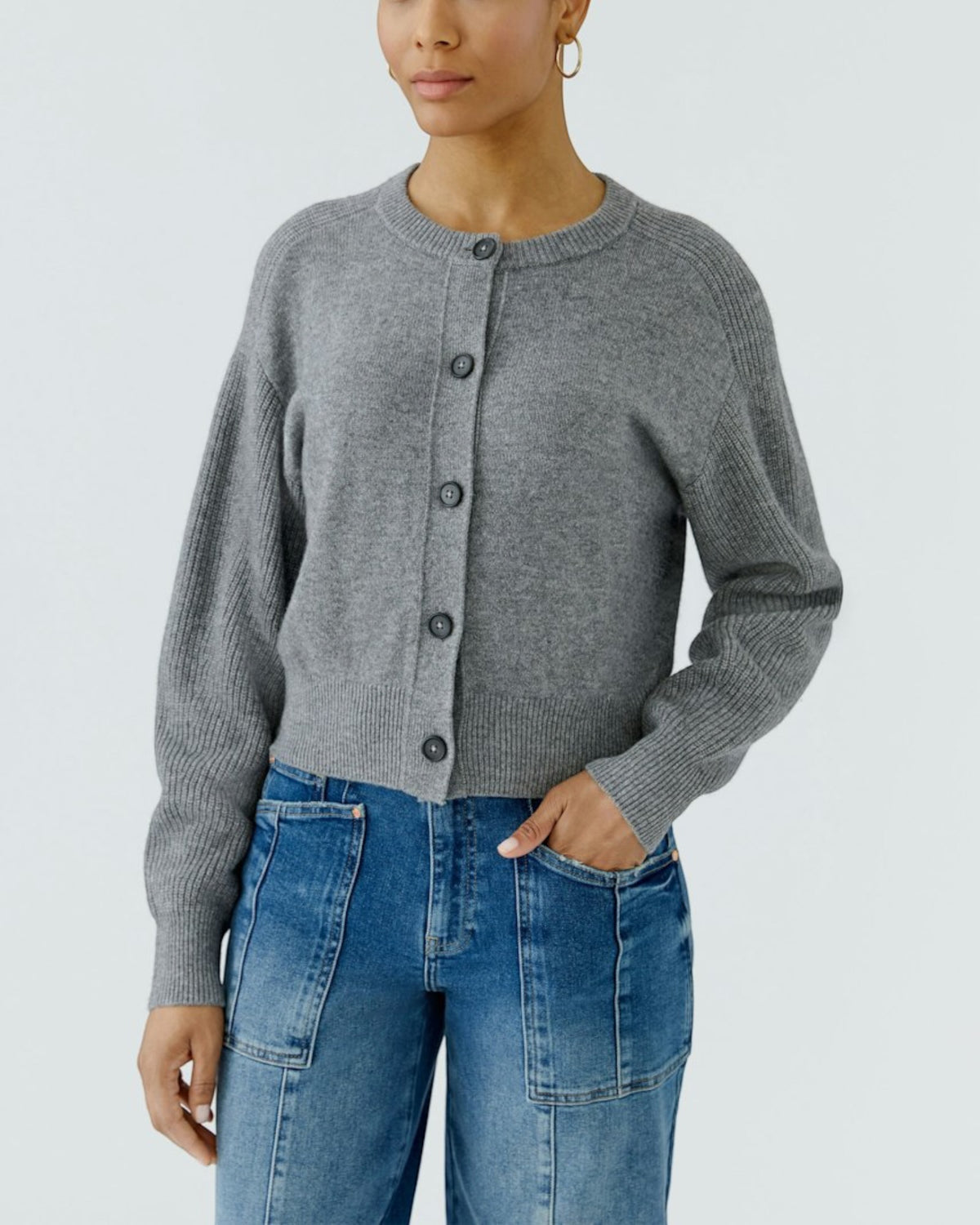 Oui gebreide gilet grijs (97951)