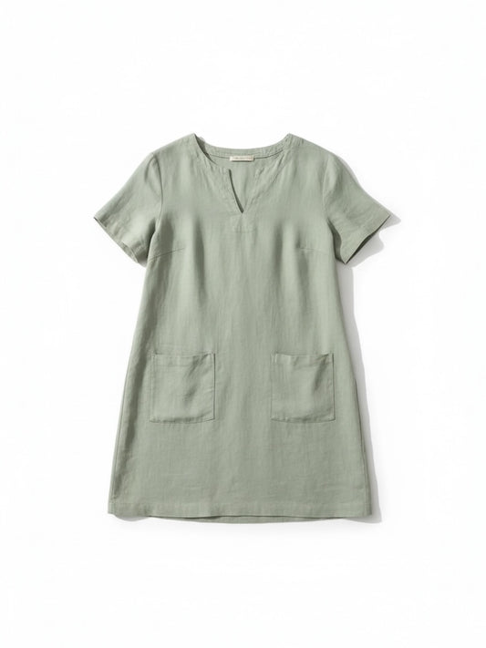 Oui - linnen kleed kakhi v-hals (97170)
