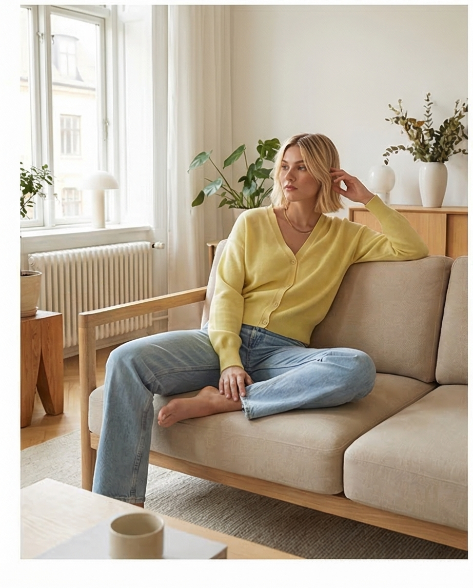 Twns The Label - gilet ASPEN v-hals met knopen - butter yellow