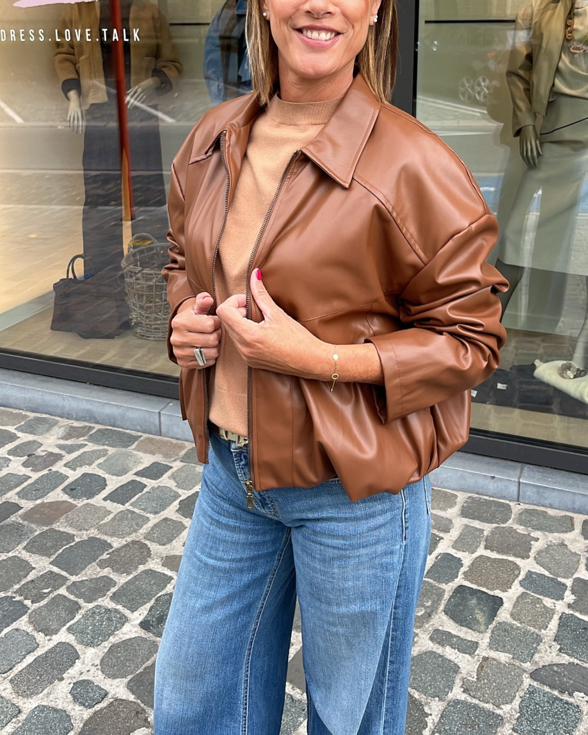 Farah lederen bombervest Lila camel