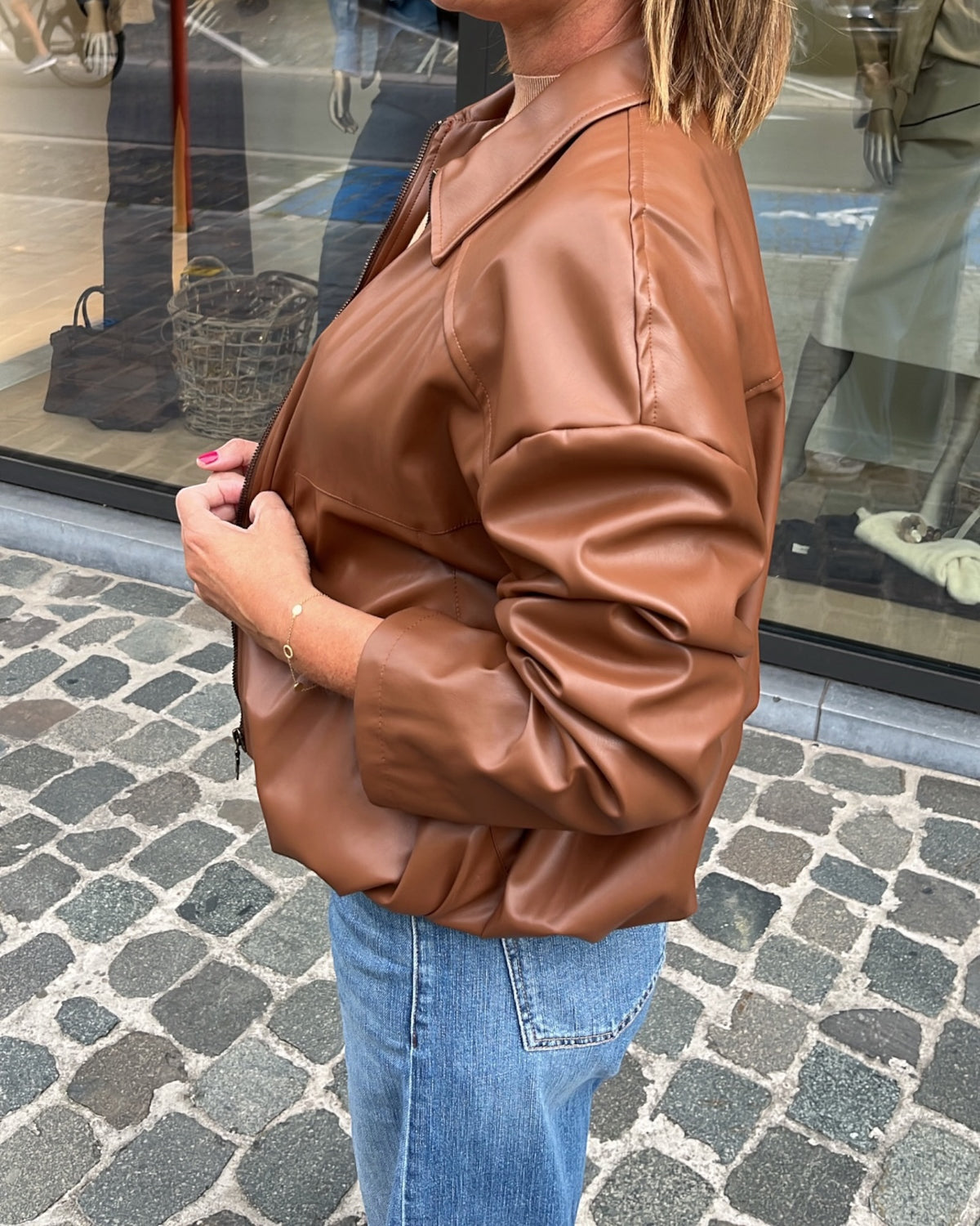 Farah lederen bombervest Lila camel