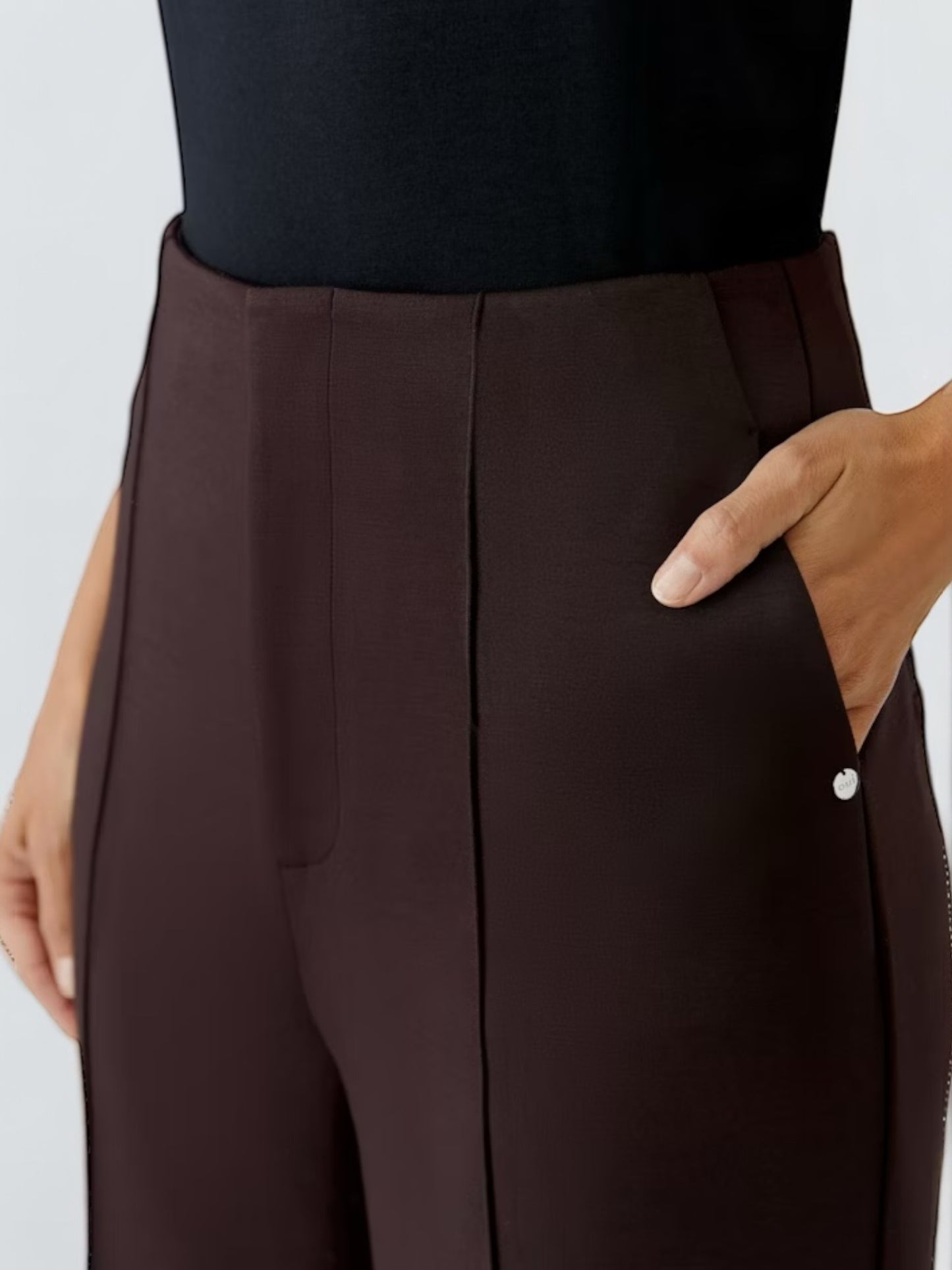 Oui - bruine wijde broek in scuba (85737)