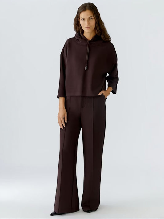Oui - bruine wijde broek in scuba (85737)