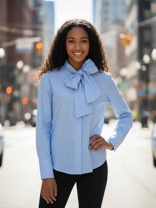 Oui - bloes blauw wit gestreept met strik