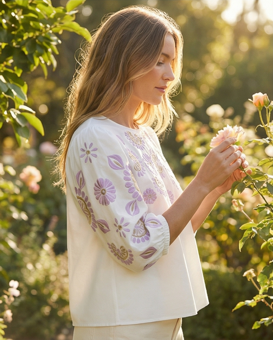 Senso - Jennah bloes broderie wit/lilla (S2348)
