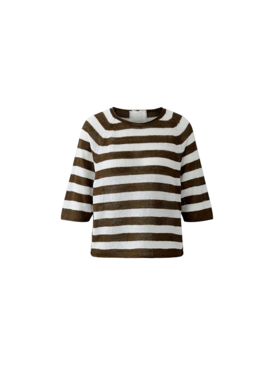 Oui - gestreepte pull ecru/bruin (97418)