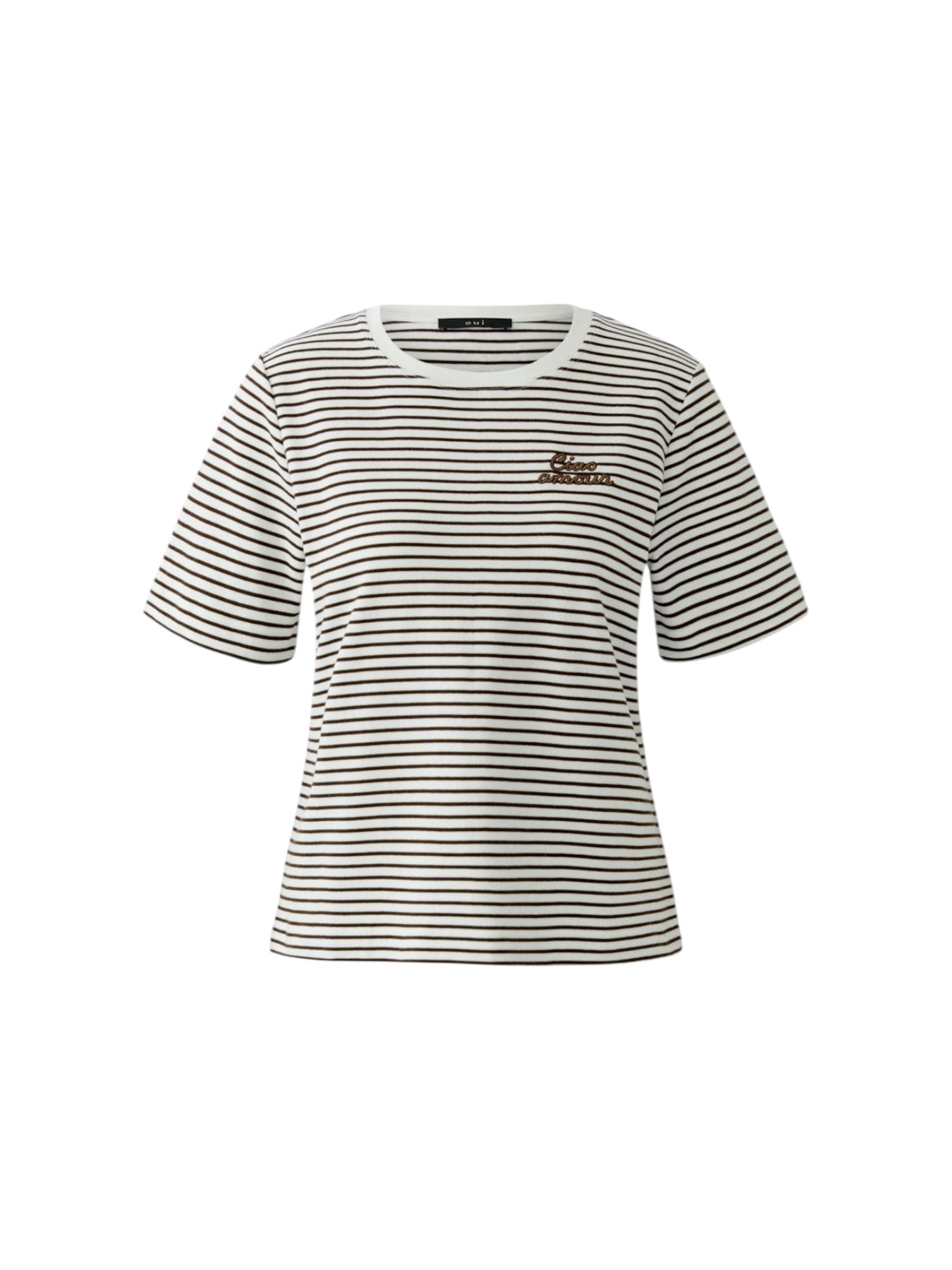 Oui - t-shirt off white/ dark brown