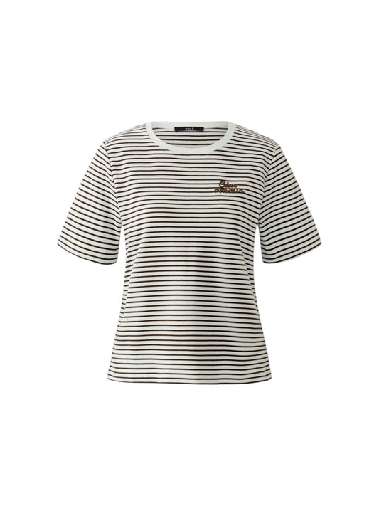 Oui - t-shirt off white/ dark brown