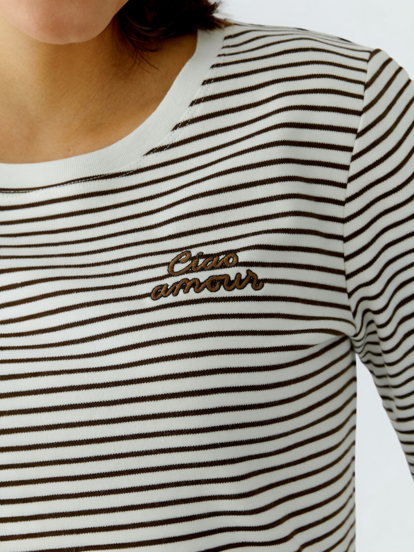 Oui - t-shirt off white/ dark brown