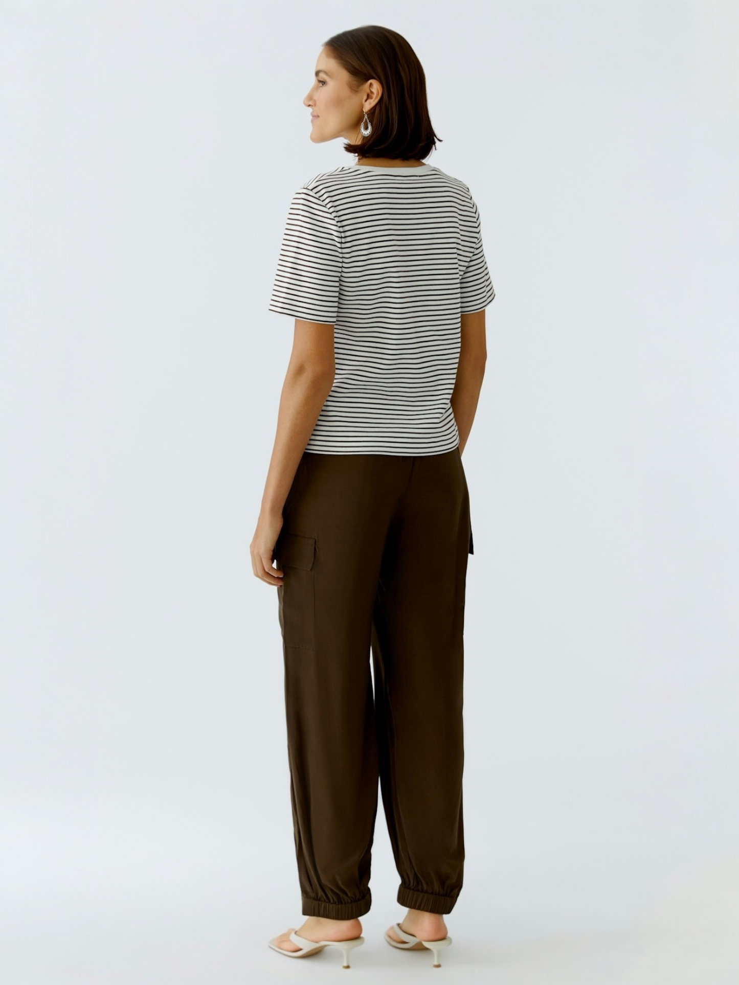 Oui - t-shirt off white/ dark brown
