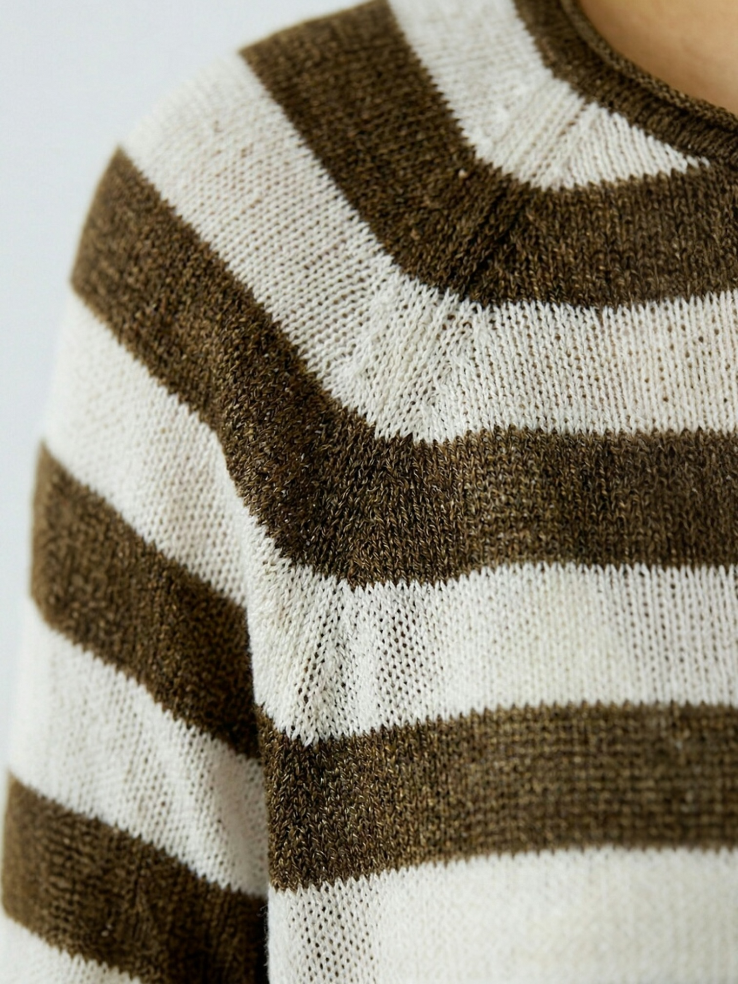 Oui - gestreepte pull ecru/bruin (97418)