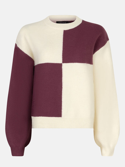 Ydence - KNITTED SWEATER CUBI | DARK PURPLE/ECRU