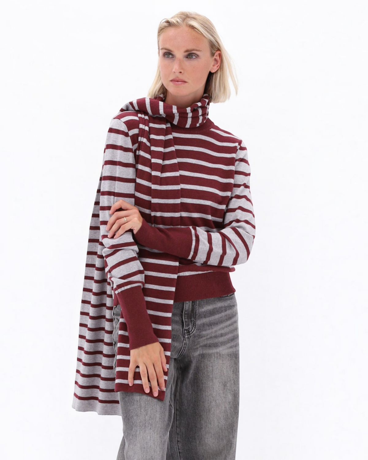 Bordeaux gestreepte pull met sjaaltje – You’re My Lobster