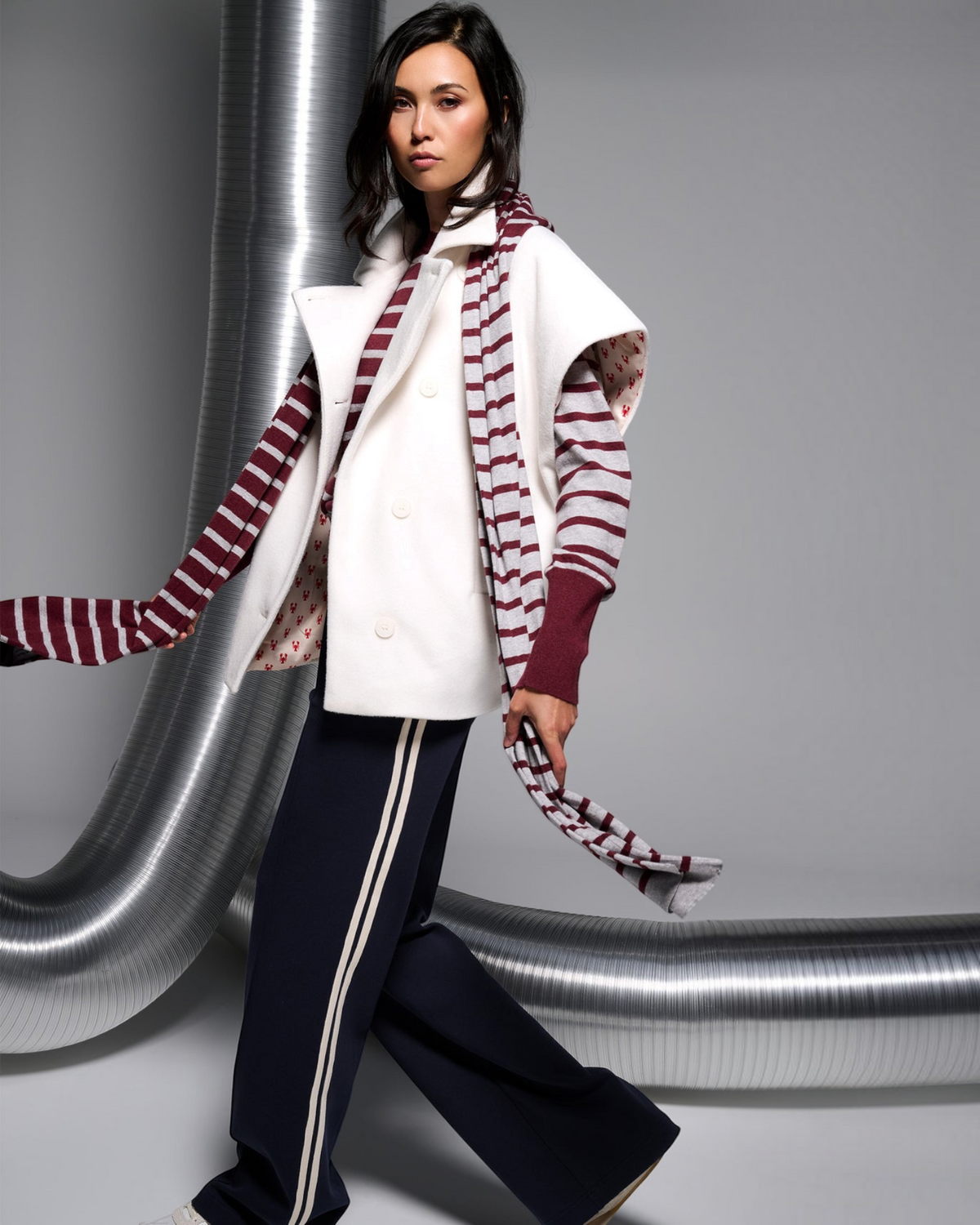 Bordeaux gestreepte pull met sjaaltje – You’re My Lobster