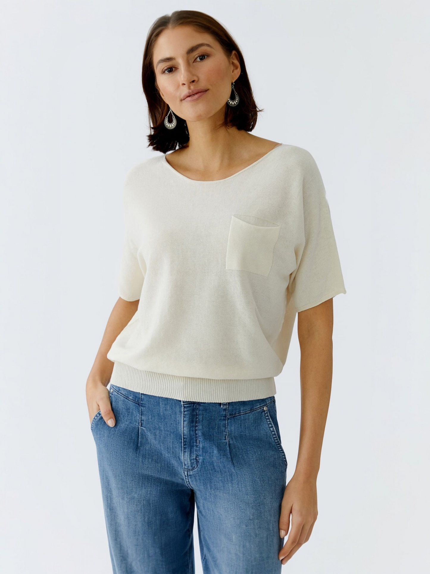 Oui - pull off white korte mouwen (97242)