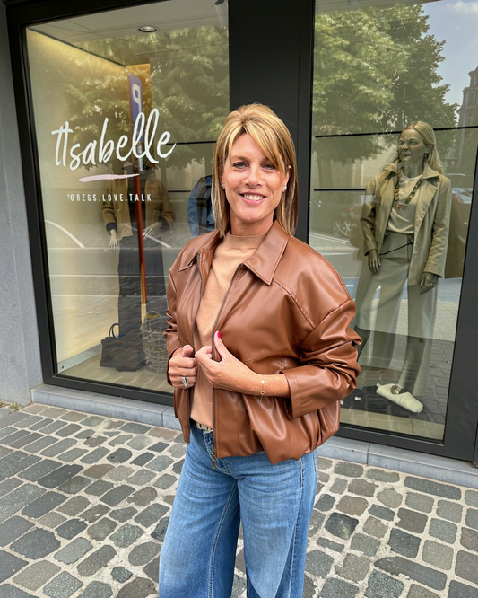 Farah lederen bombervest Lila camel