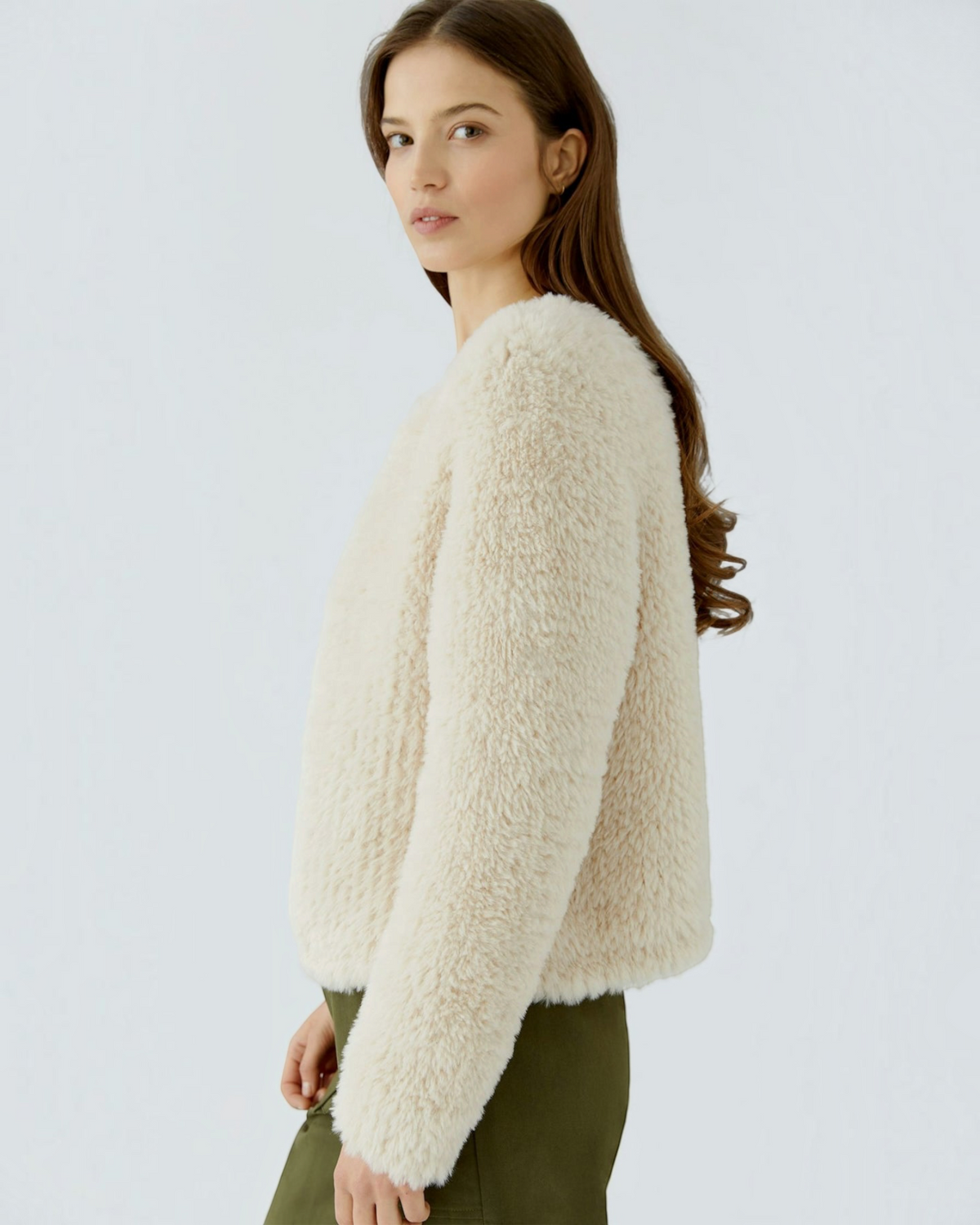 Oui damesjas beige in zachte breikwaliteit – kort model