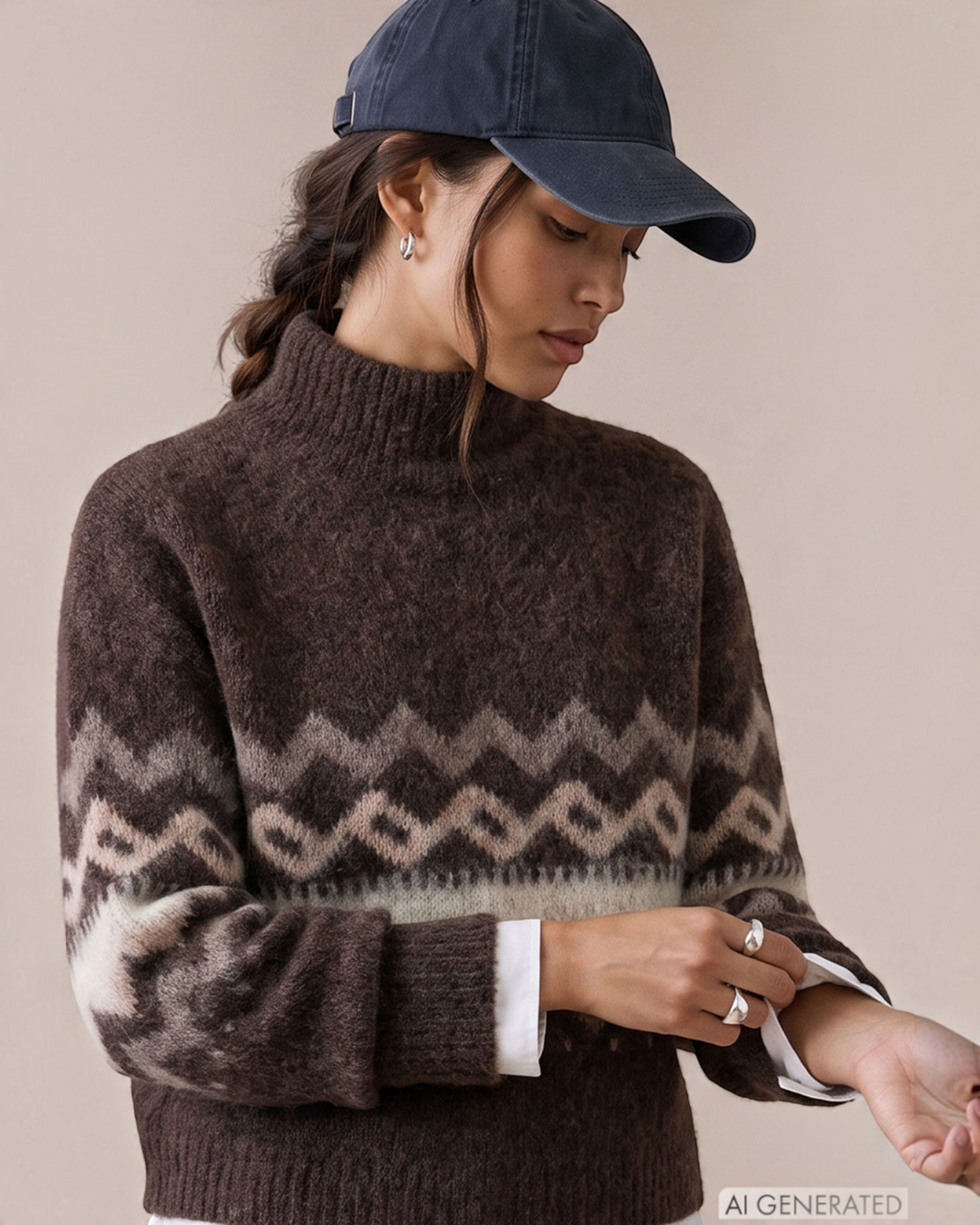 Fynch-Hatton dames trui met Noors patroon – Espresso bruin