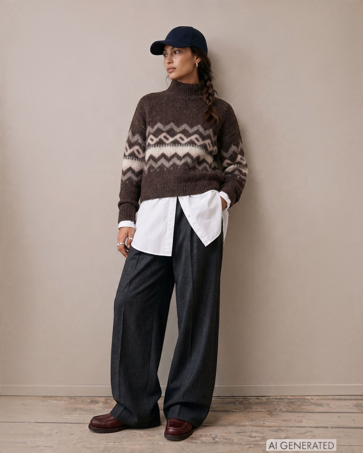 Fynch-Hatton dames trui met Noors patroon – Espresso bruin