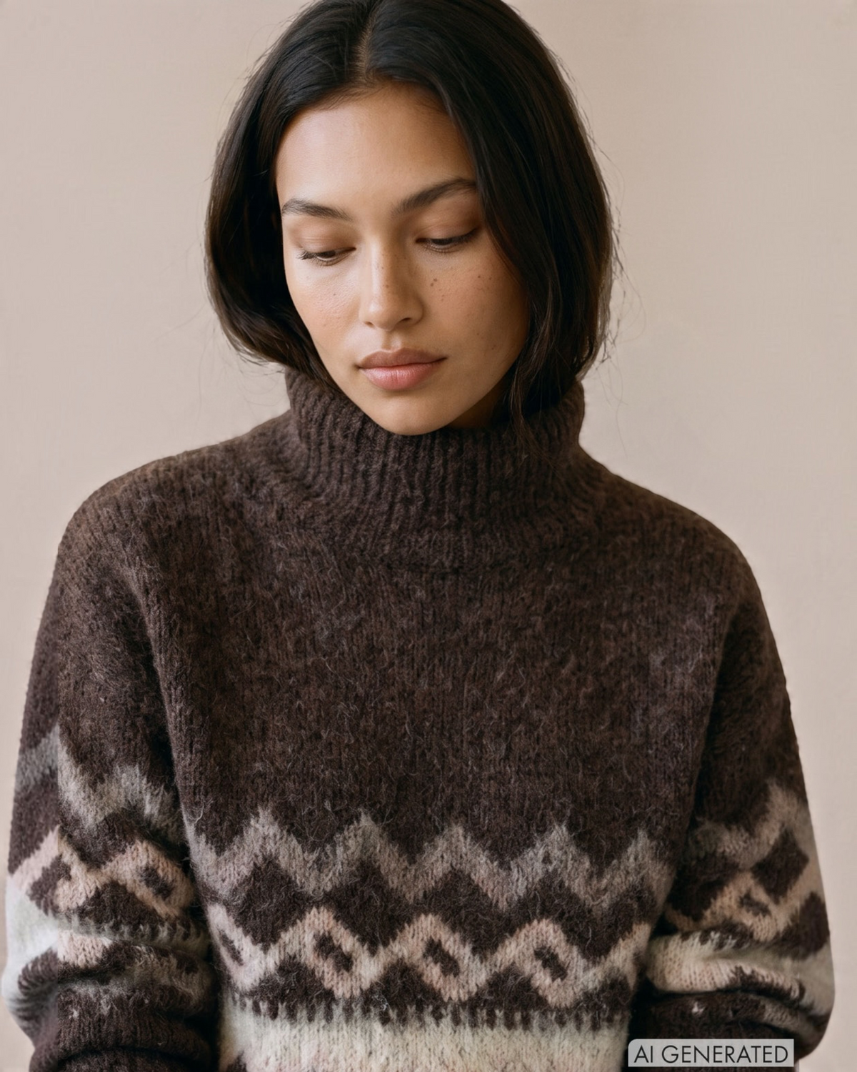 Fynch-Hatton dames trui met Noors patroon – Espresso bruin