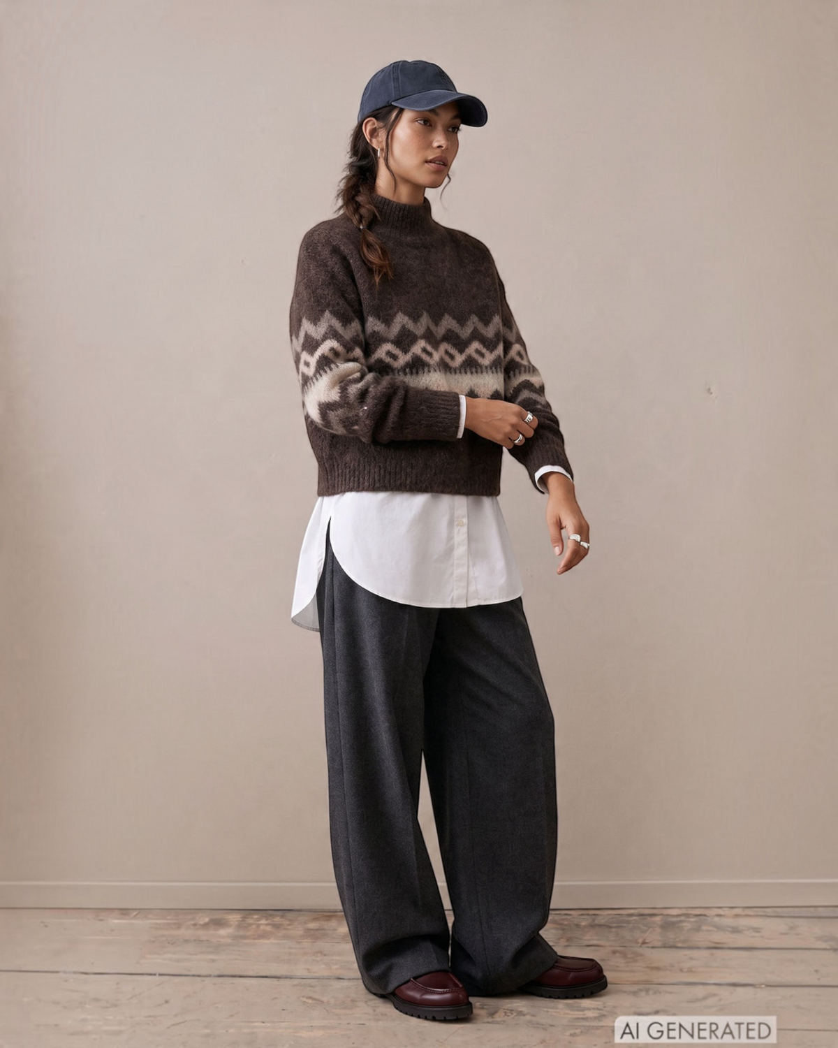 Fynch-Hatton dames trui met Noors patroon – Espresso bruin