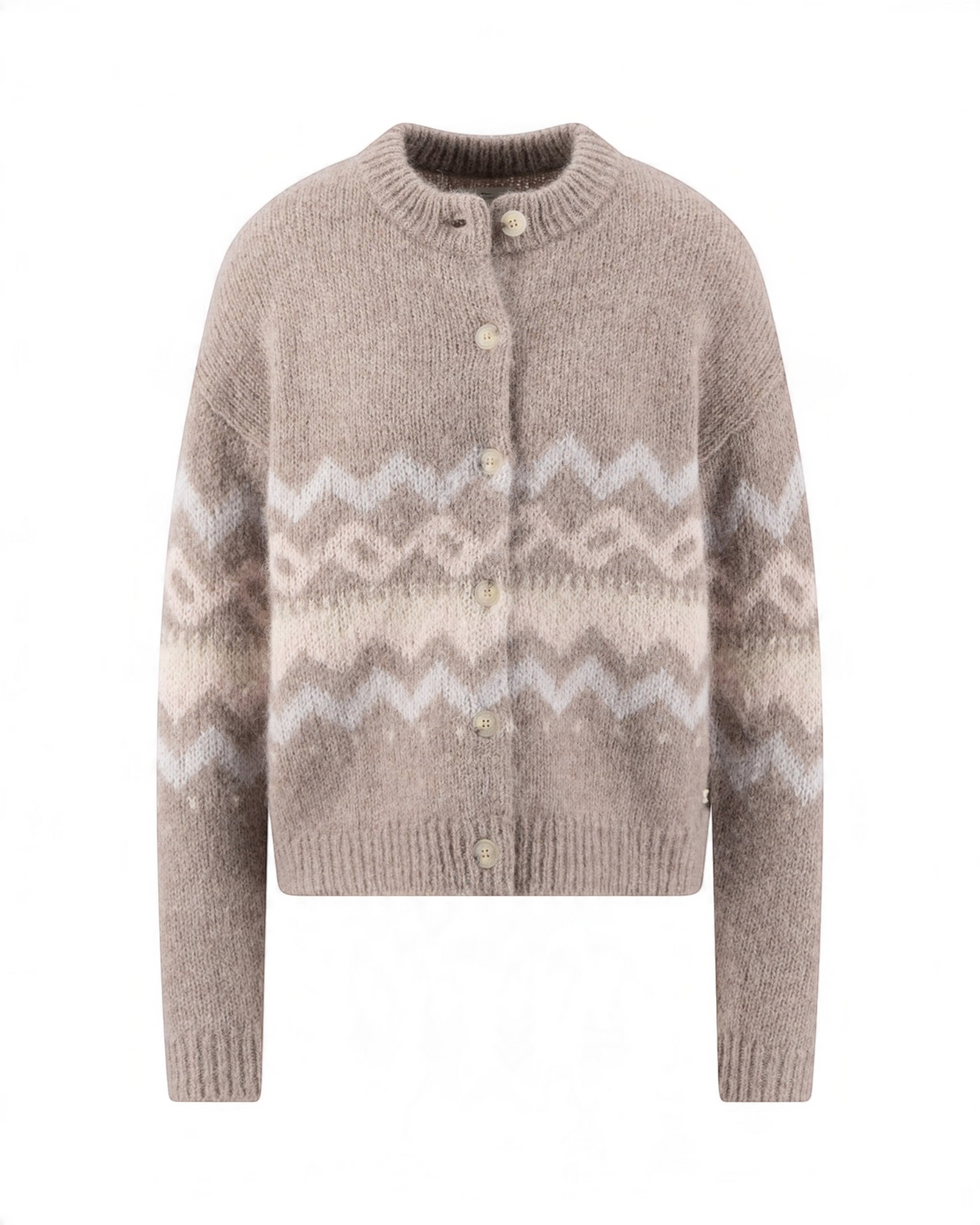 Gebreide cardigan met Noors patroon – Taupe – Fynch-Hatton