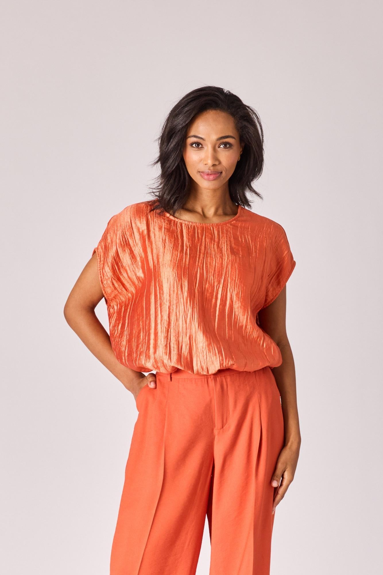 Lalotti - COLETTE TOP IN FRIPPÉ STOF - BURNT ORANGE