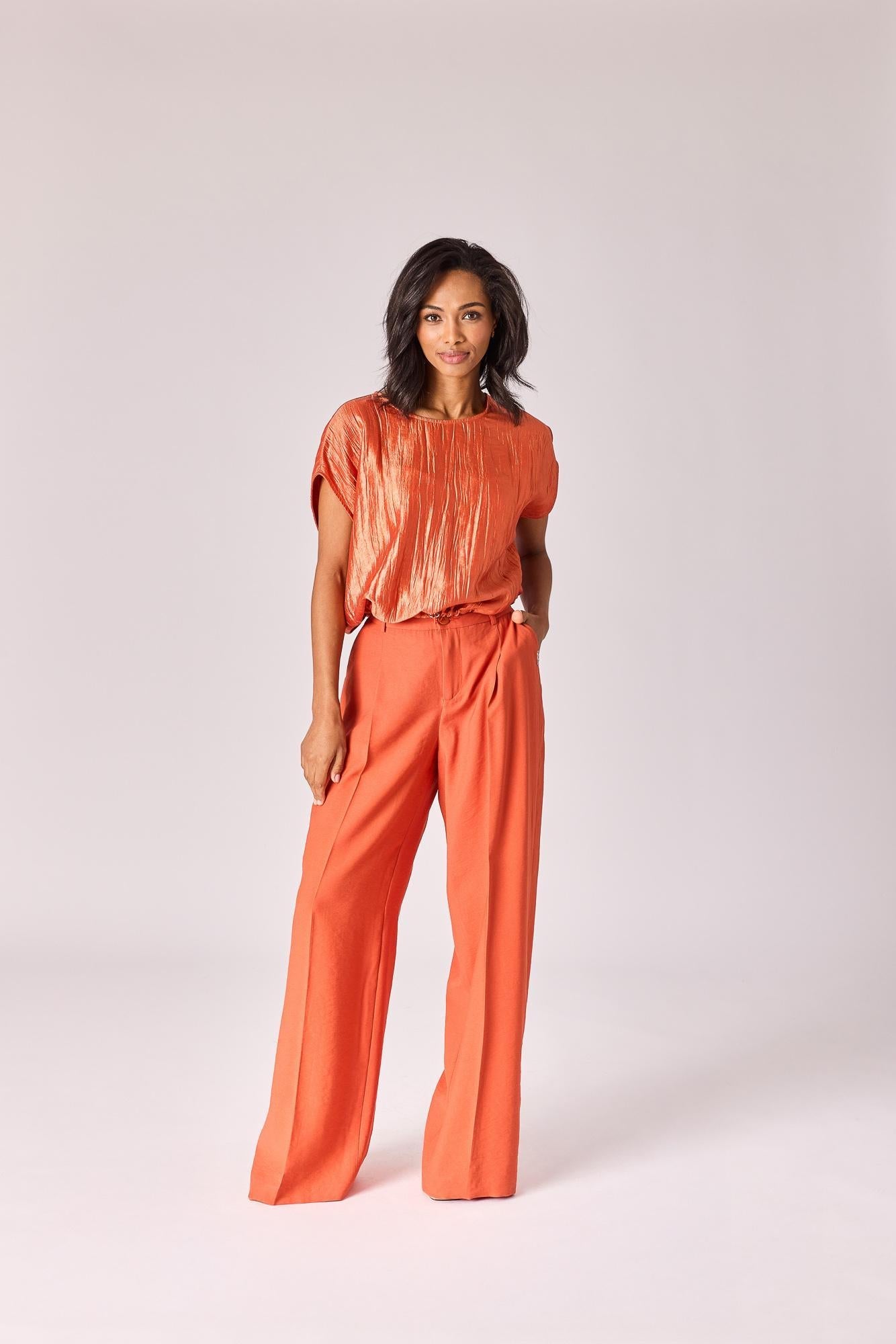 Lalotti - COLETTE TOP IN FRIPPÉ STOF - BURNT ORANGE