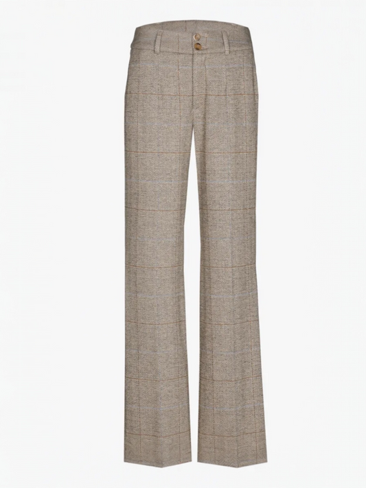 Xandres - geruite rechte broek PANCHITA beige