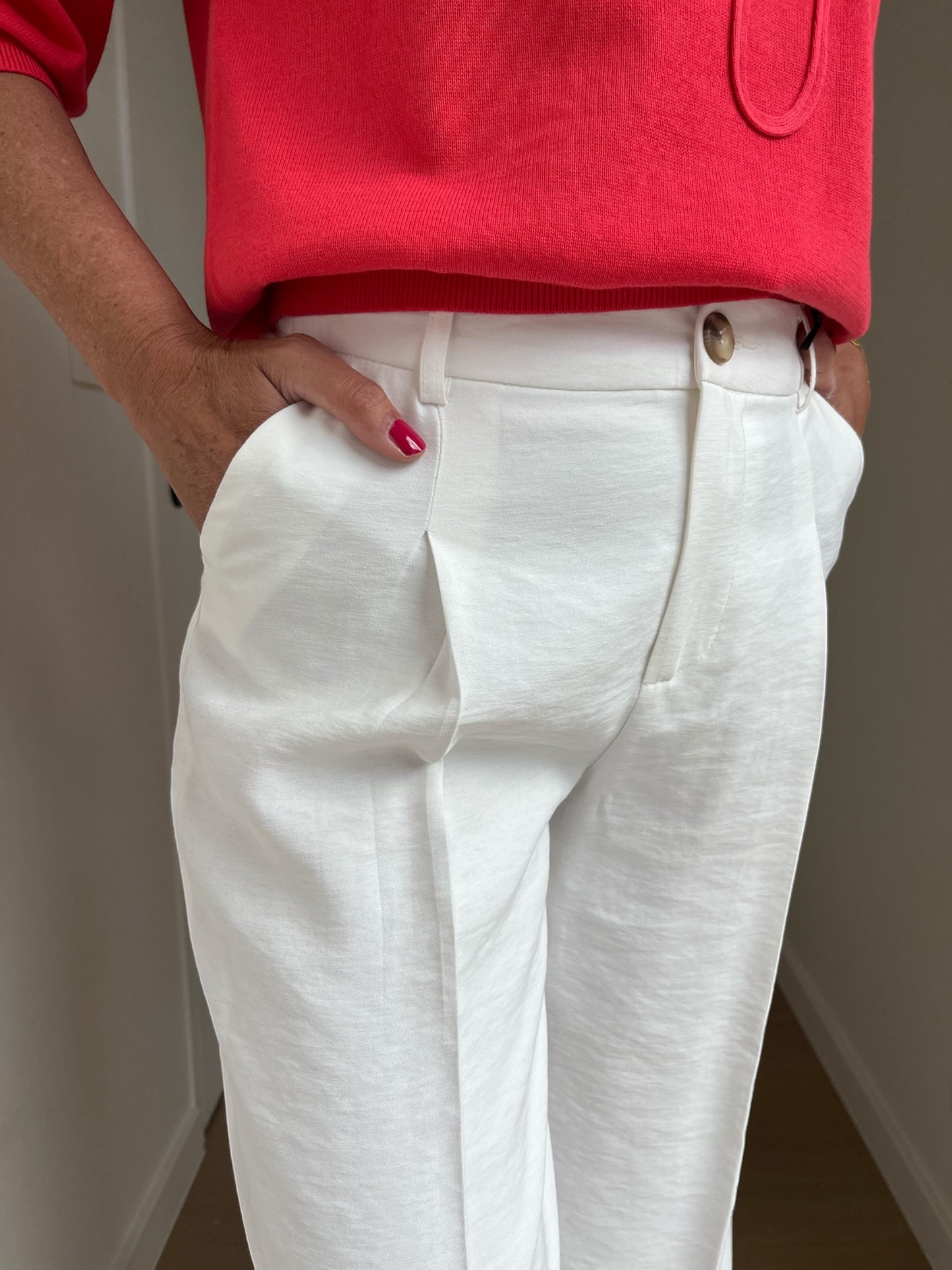 Witte losse broek ODARE met bandplooi - Lalotti