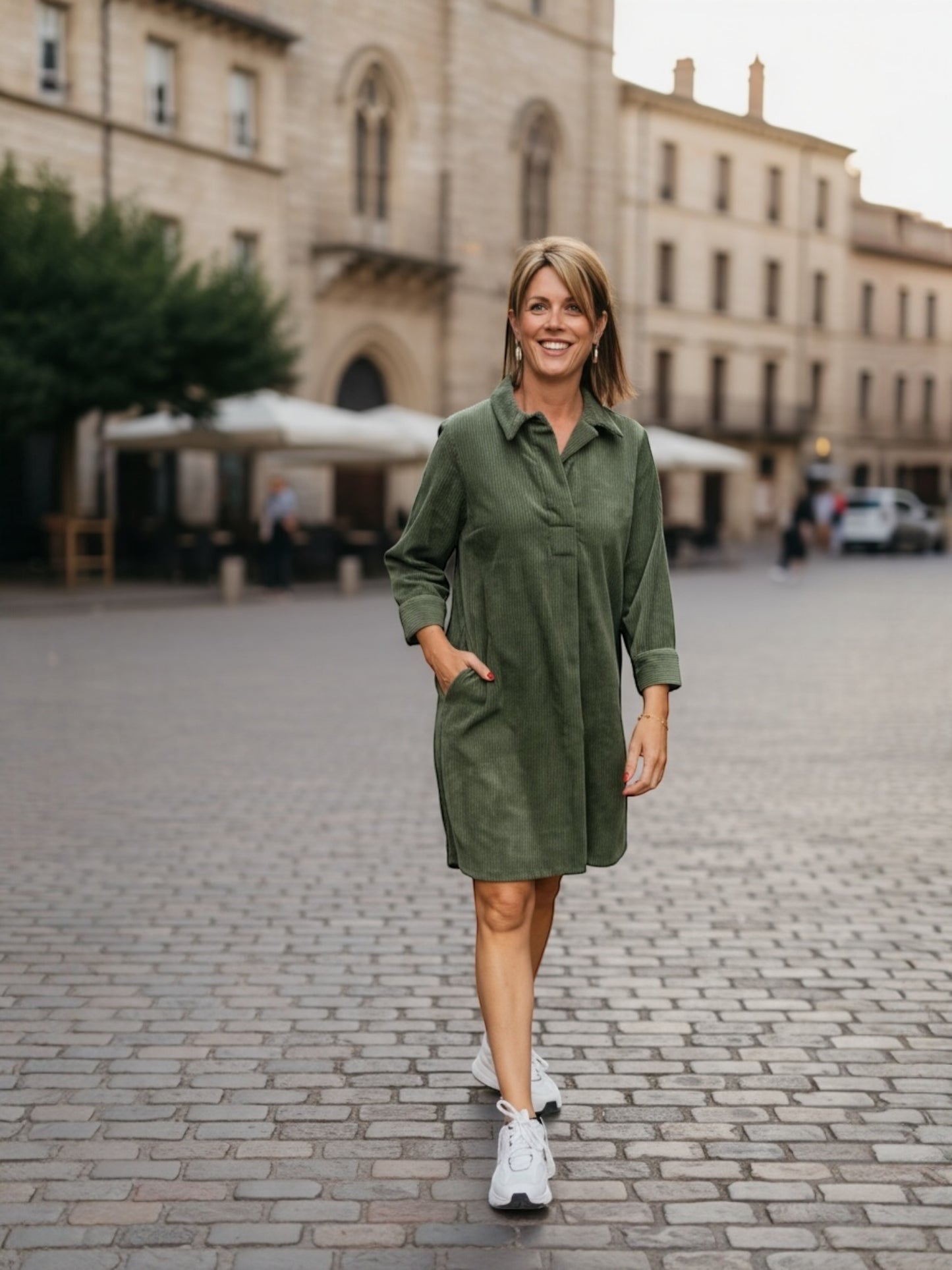 Senso - jurk DRIGI kaki ribfluweel