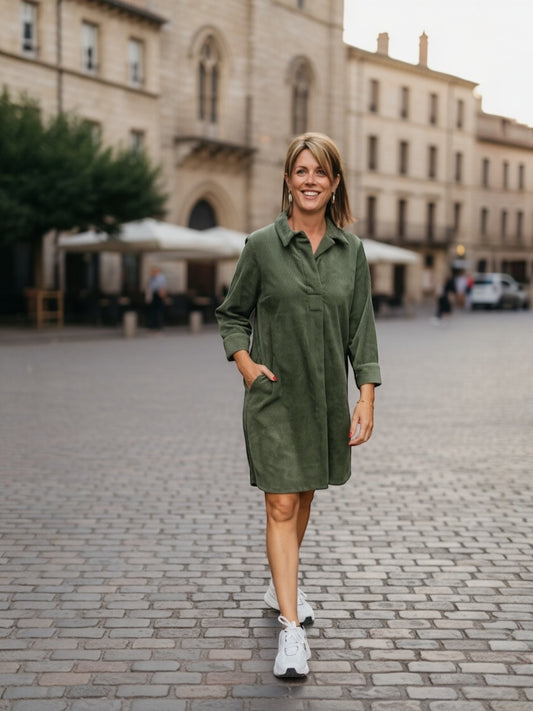 Senso - jurk DRIGI kaki ribfluweel