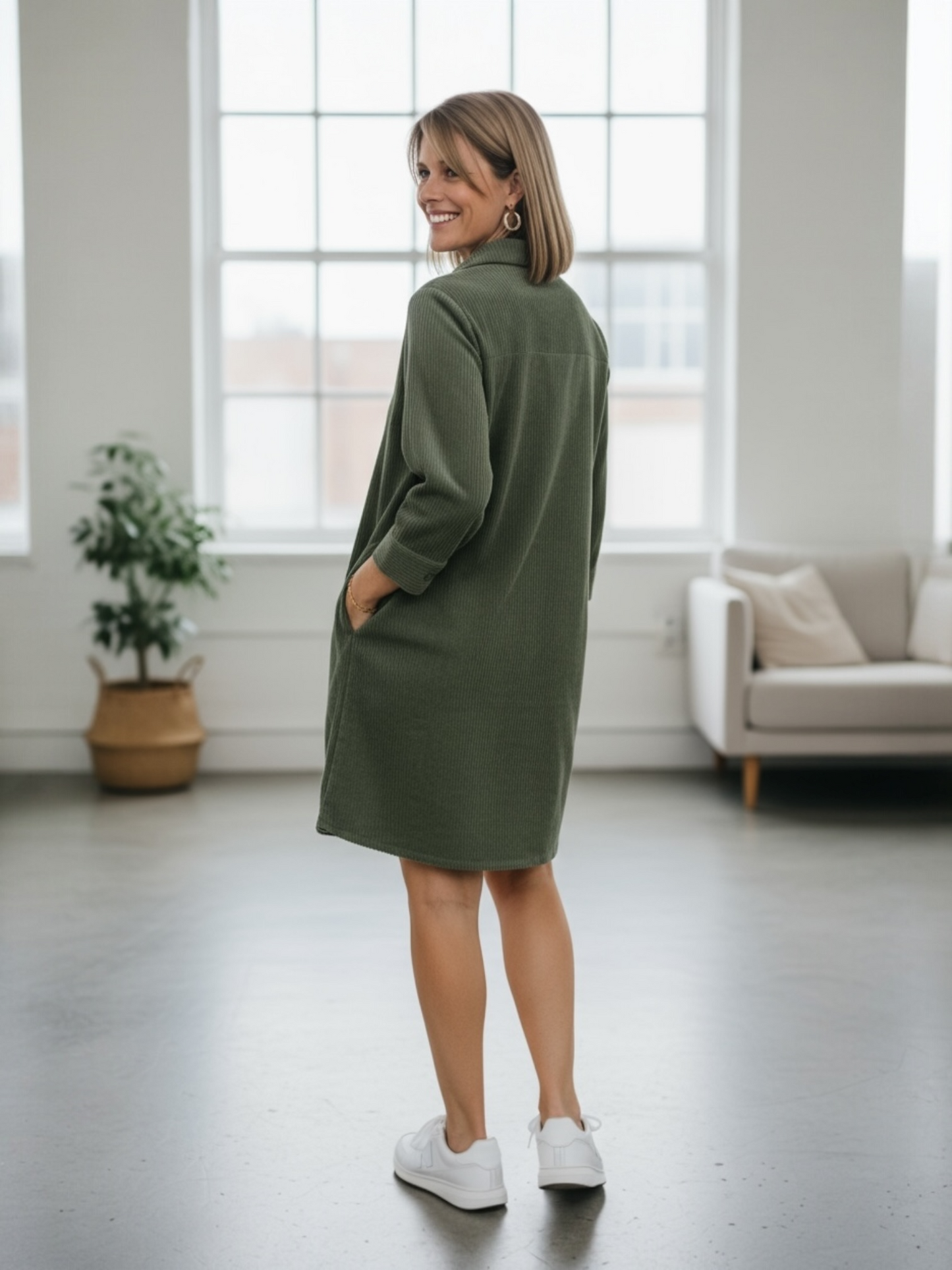 Senso - jurk DRIGI kaki ribfluweel