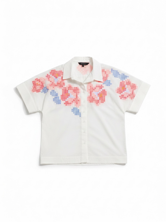 Senso - YLSE coral- witte bloes korte mouwen (S2325)