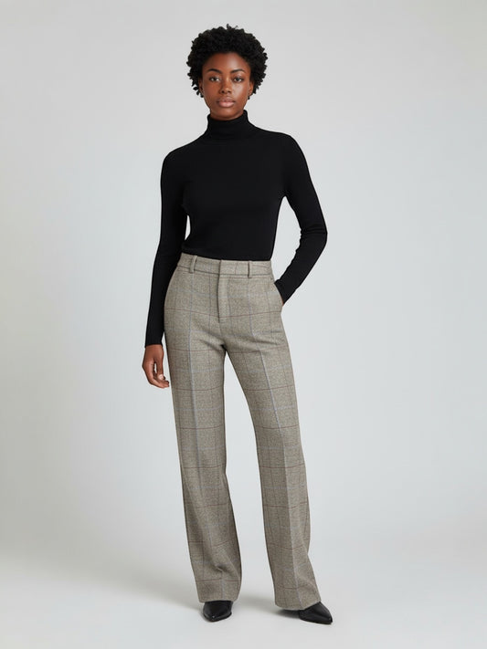 Xandres - geruite rechte broek PANCHITA beige