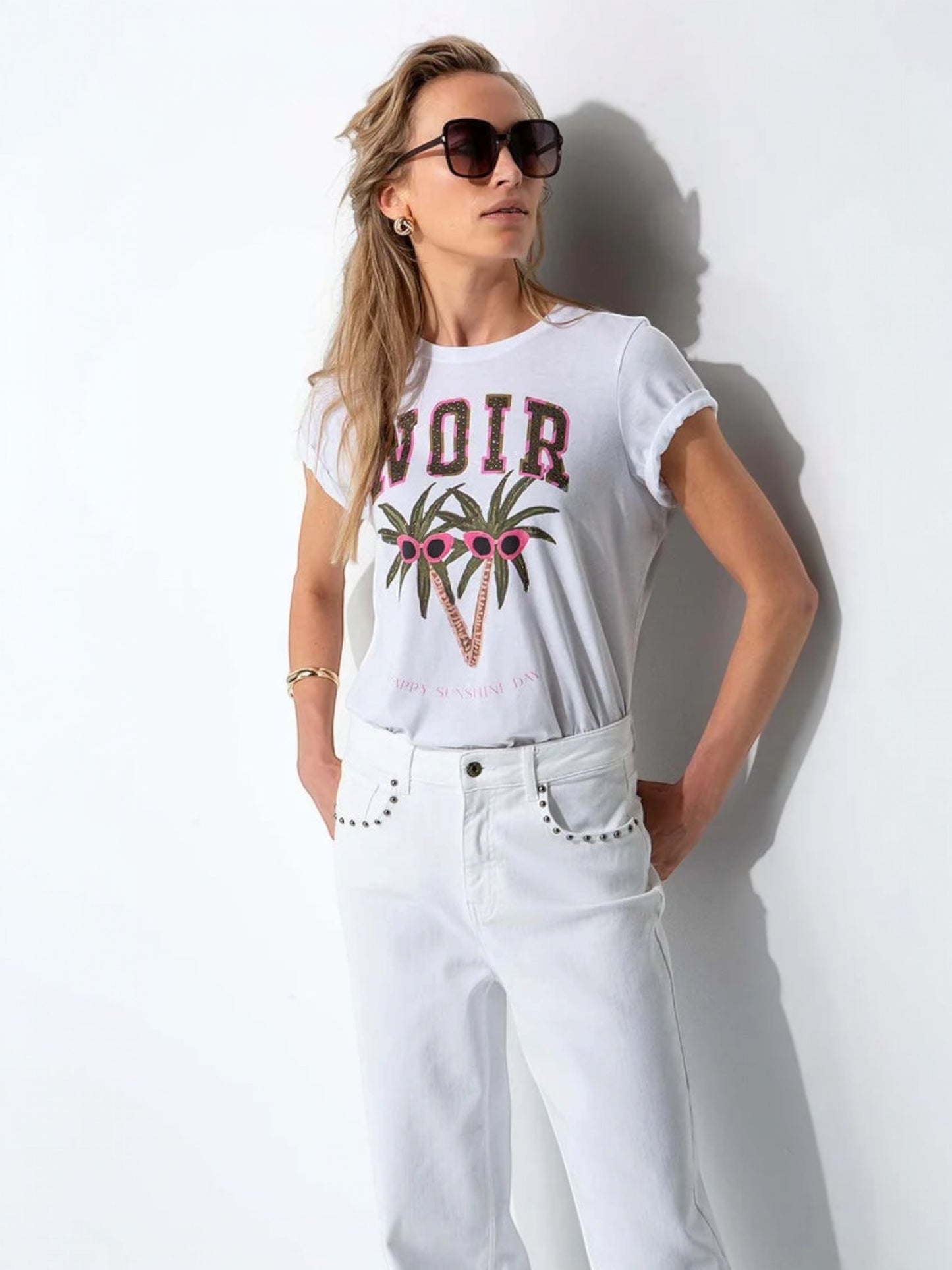 Catnoir - witte t-shirt met print - Sunny Palms
