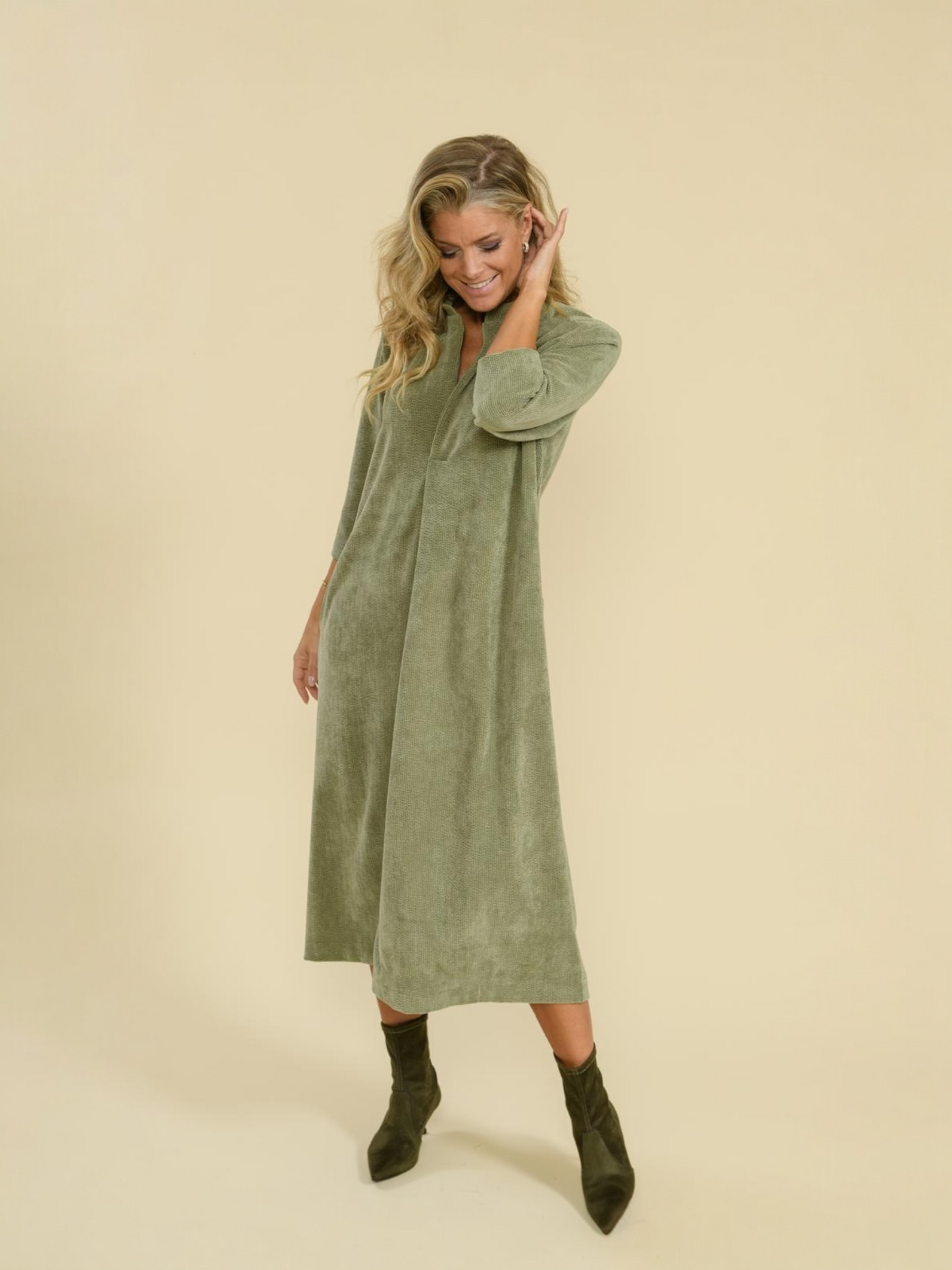 FARAH FASHION- FATI maxi dress- ribfluweel - mint