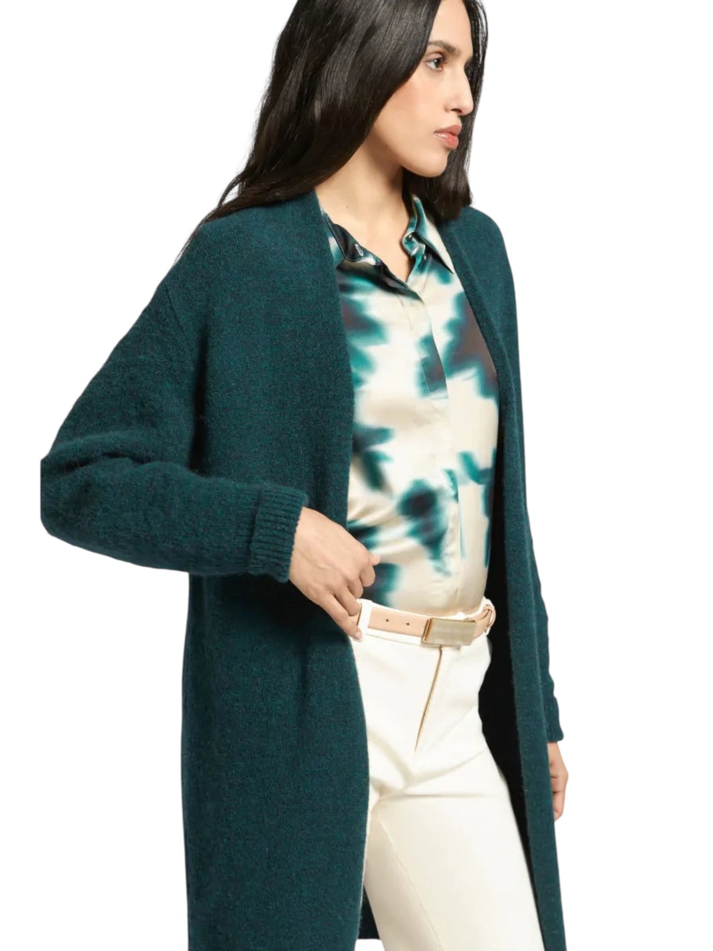 Lange groene gilet BERDIENNA van alpacawol - Xandres