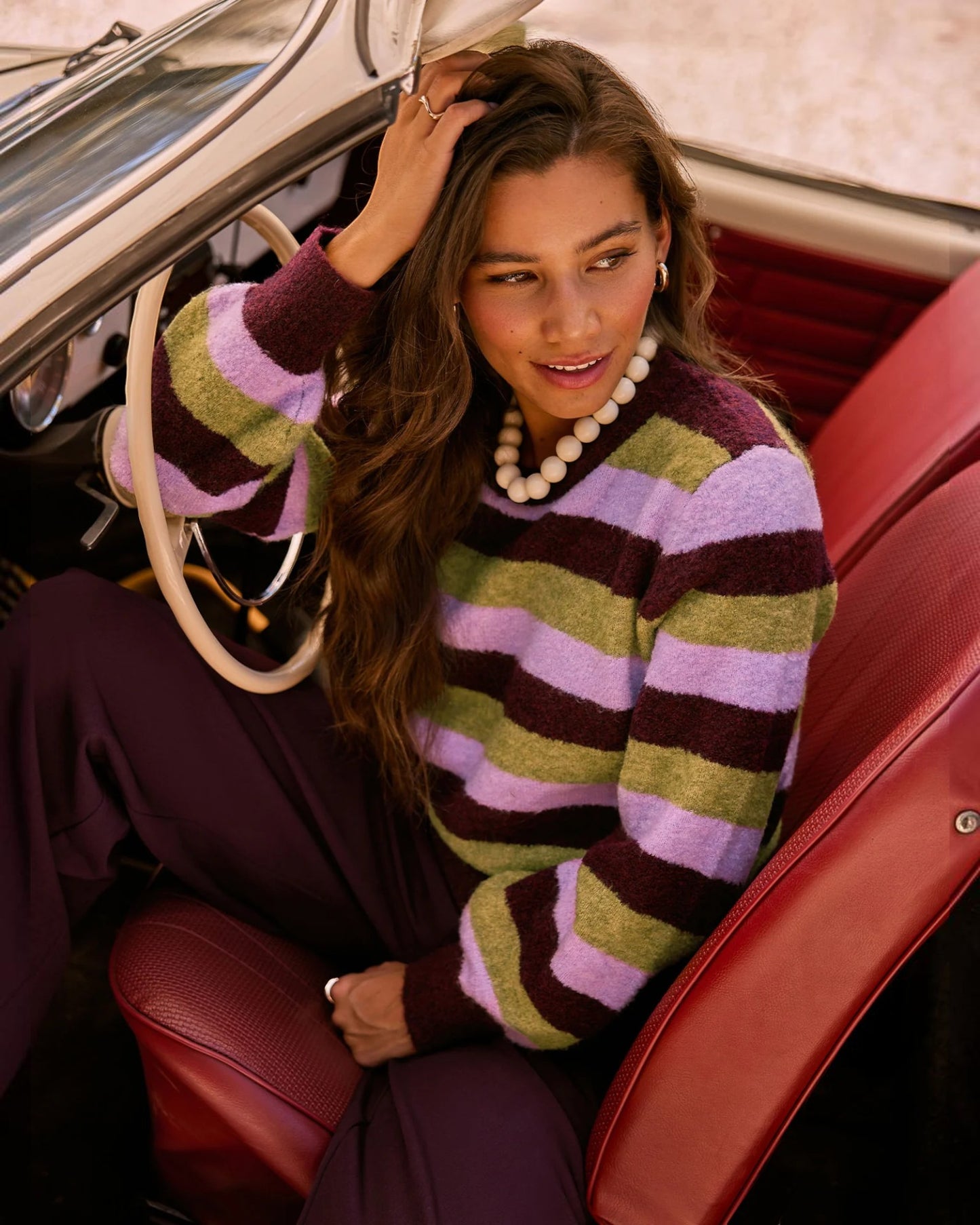 Ydence Knitted Sweater Aurora aubergine gestreept