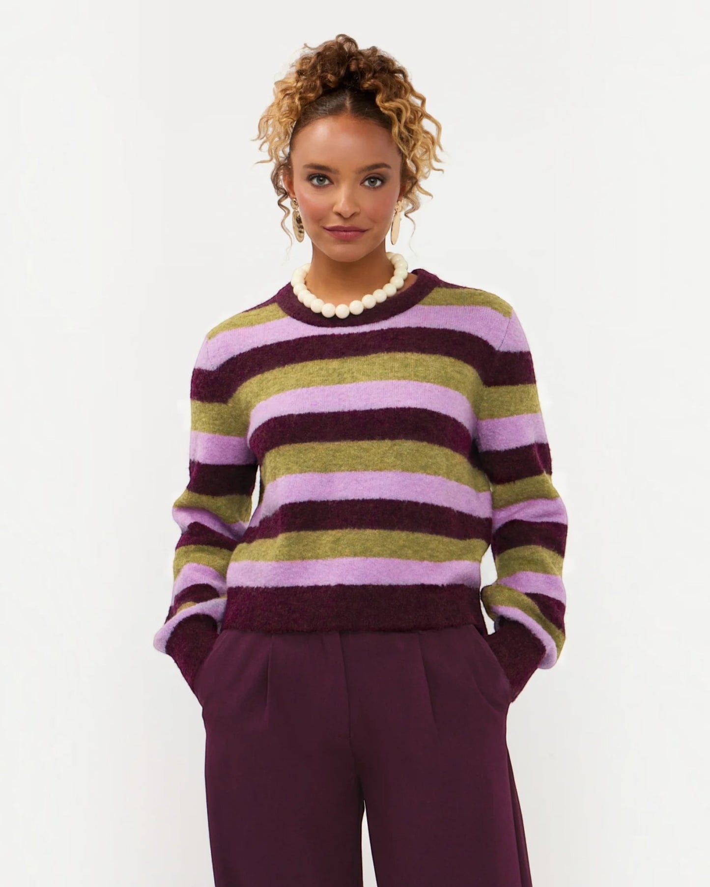 Ydence Knitted Sweater Aurora aubergine gestreept