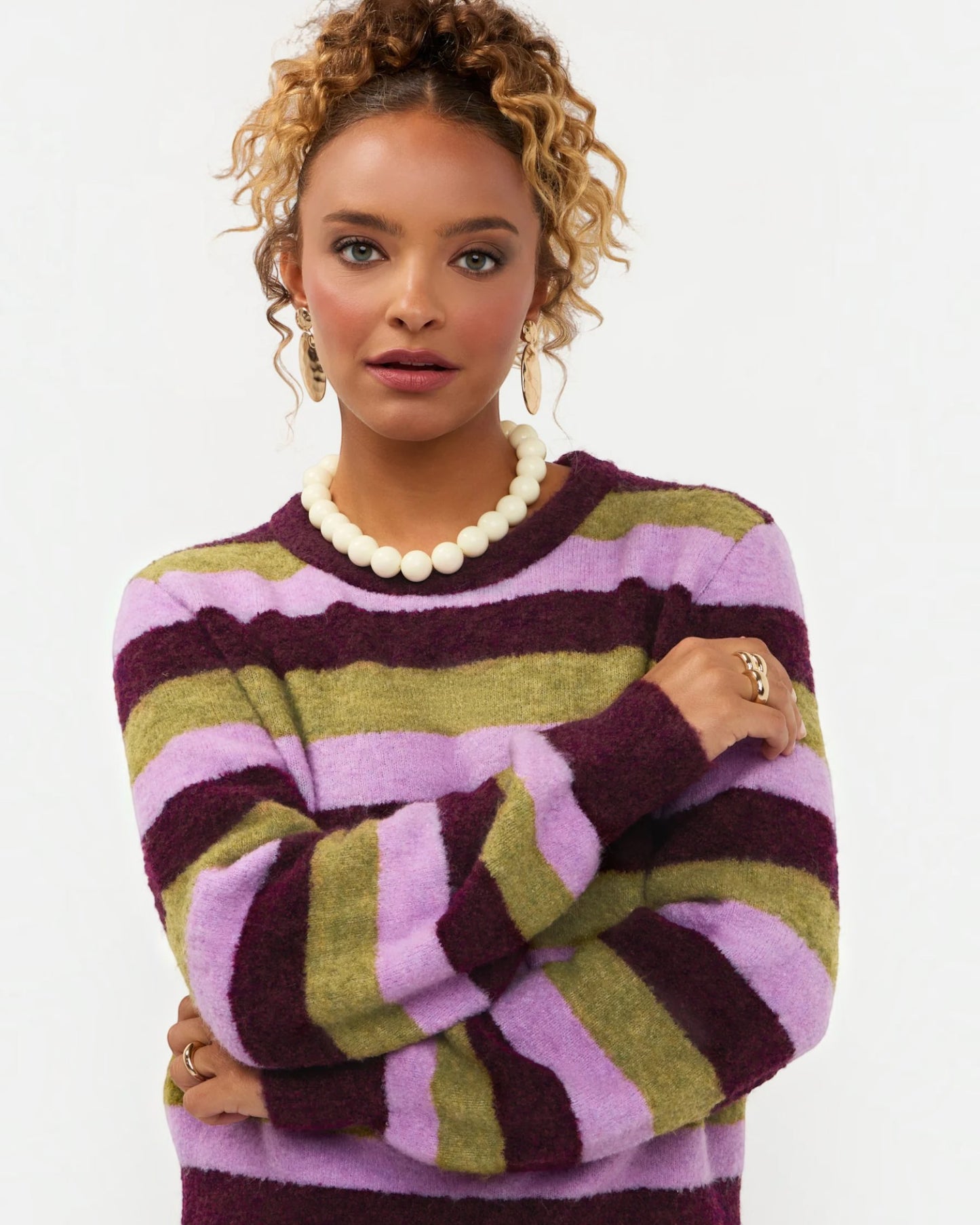 Ydence Knitted Sweater Aurora aubergine gestreept