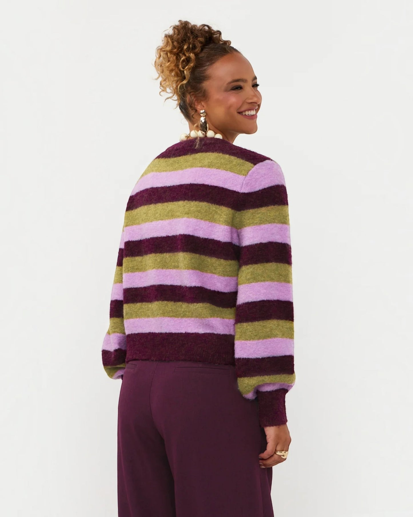 Ydence Knitted Sweater Aurora aubergine gestreept