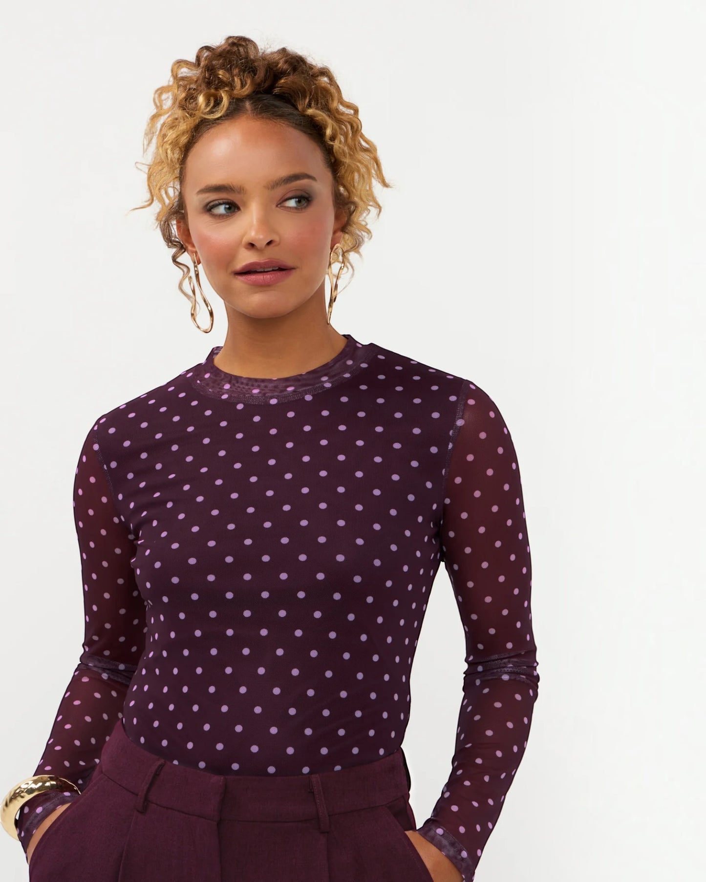 Ydence Top Bailey Plum | Mesh Dames Top