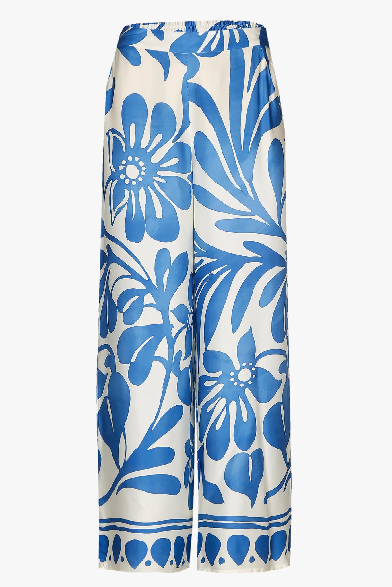 Broek op elastiek blauwe print Xandres webshop Isabelle Fashion