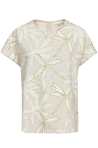 Beige t-shirt met wit-groene bloemenprint Gigue(Hollo)